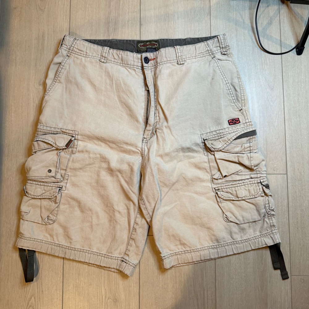 WearFirst Cargo Shorts Men 36 Tan Ramie Cotton Multi Pocket Casual WF/94